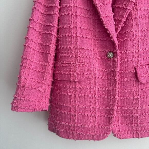 H&M Tweed Jacket Womens Small Pink Textured Weave Boucle Blazer Parisian Barbie - Picture 3 of 13
